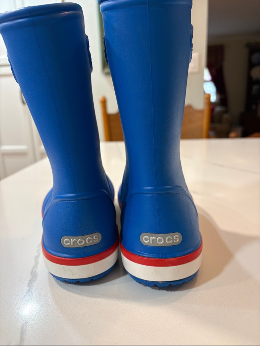 CROCS Blue Kids Rain Boots with Red-Trim Sole - Picture 3 of 5
